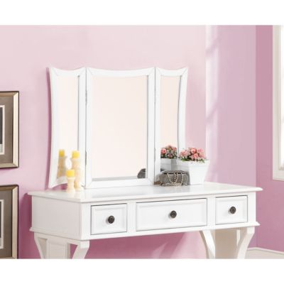 Simplie Fun White MDF Vanity Set with Foldable Mirror & Stool