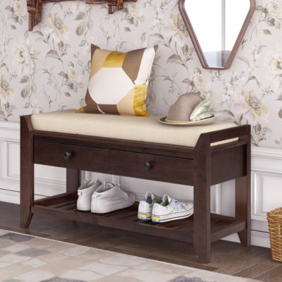  Multipurpose Entryway Bench with Seat and Drawers (Espresso)