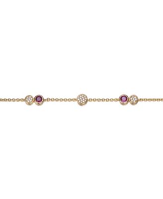 Sterling Silver 14K Gold Plated Bracelet with Red Cubic Zirconia Stones