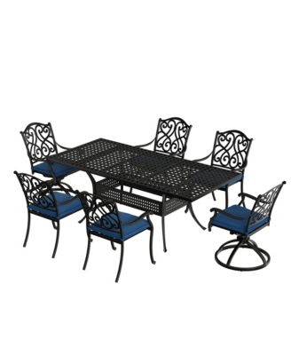 7 Pieces Rectangular Outdoor Dining Set and 2 pcs Swivel Chair with Cushions