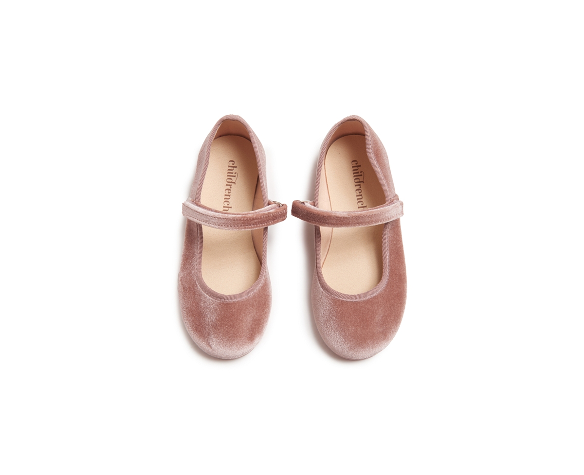 Childrenchic Girls Classic Velvet Mary Janes - Rose
