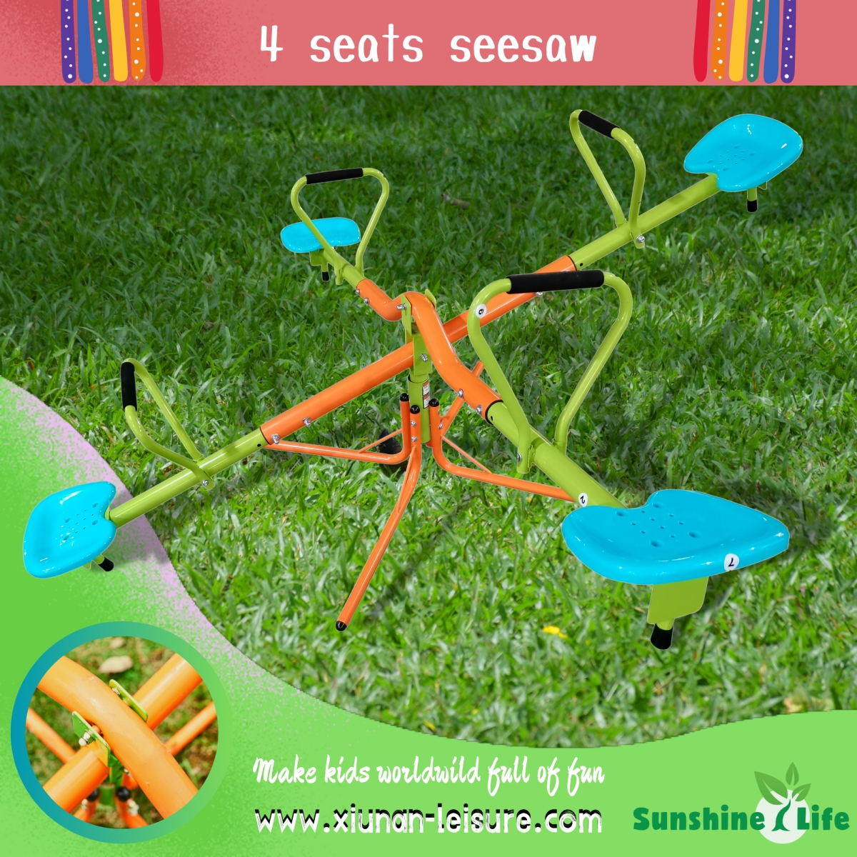 Streamdale Furniture 4-Seat Rotating Seesaw for Kids Age 3+