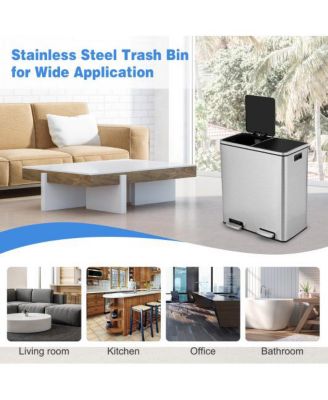 16 Gallon Dual Step Trash Can Recycling Double Bucket Pedal