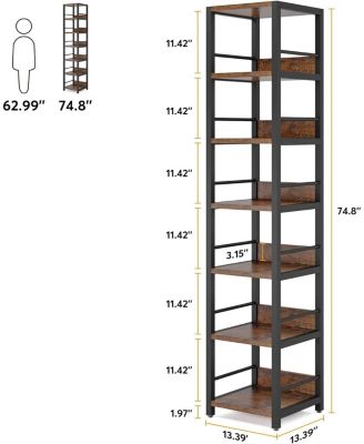 75" 6-Tier Corner Shelf Rack – Tall Narrow Etagere Display Stand with Open Square Shelves for Small Spaces & Rooms.