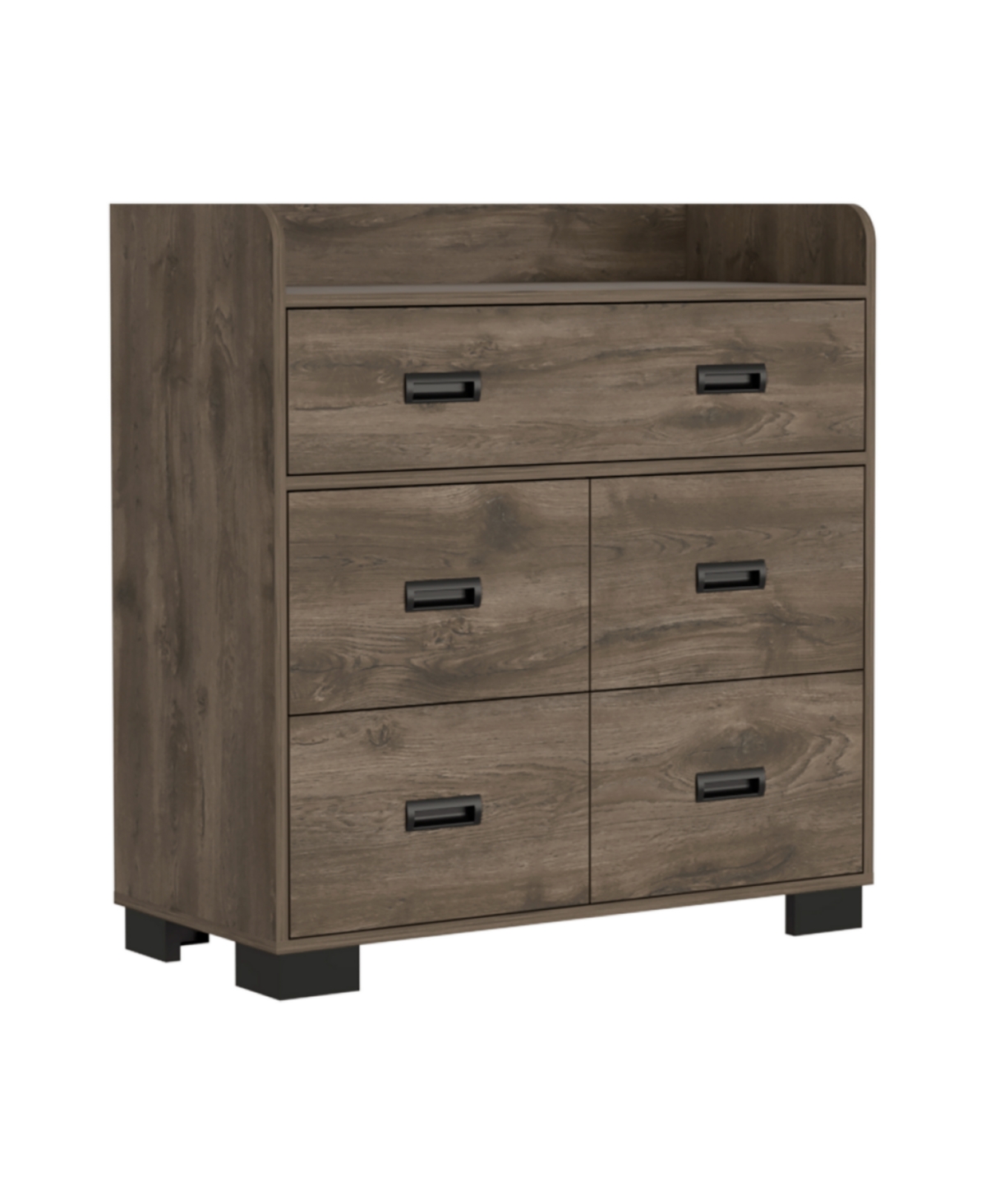 Alyn Dresser, Four Legs, Four Drawers, One Double Drawer, Superior Top - Dark Brown - Brown