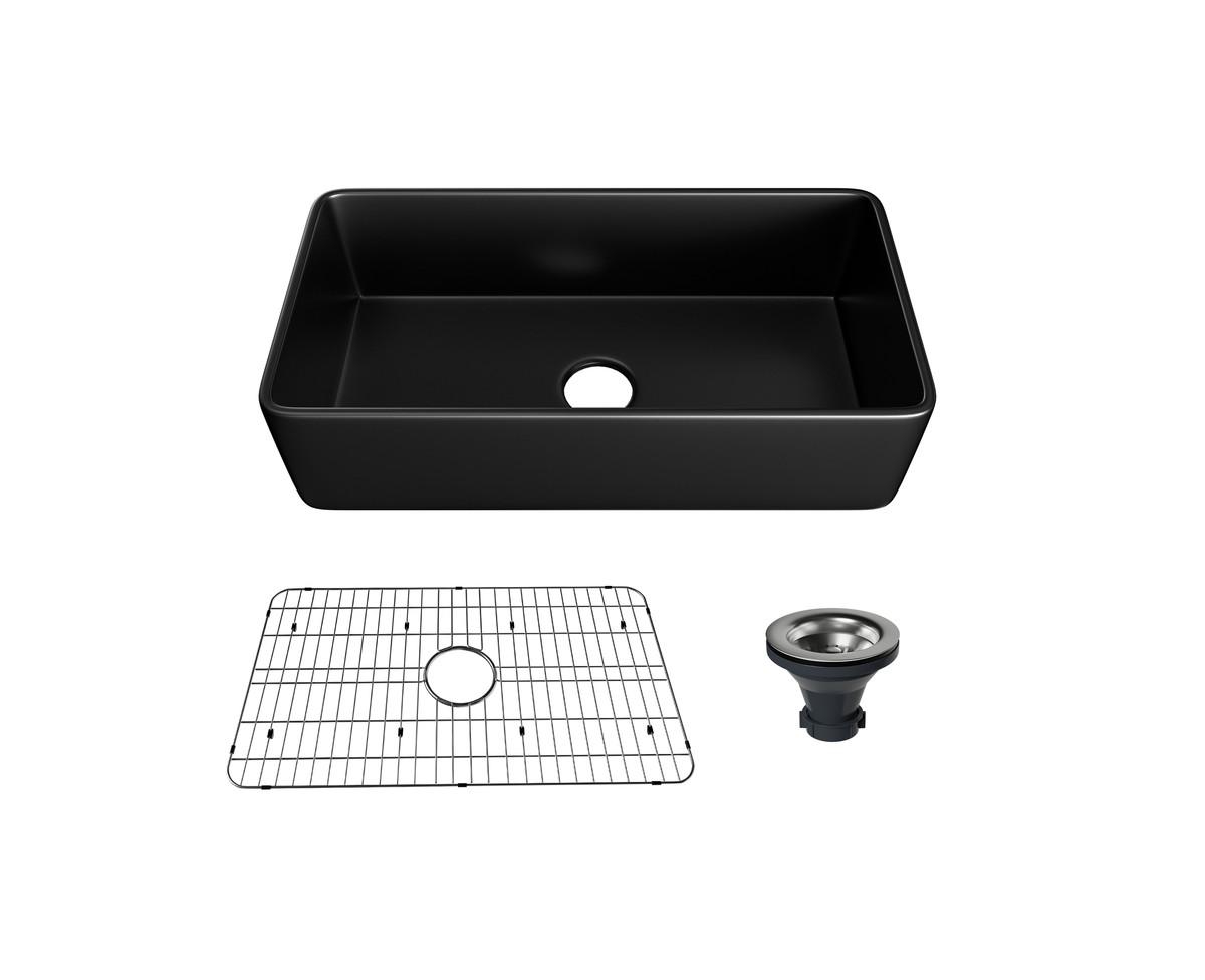 36" L x 18" W Single Bowl Fireclay Farmhouse Kitchen Sink with Accessories - Black