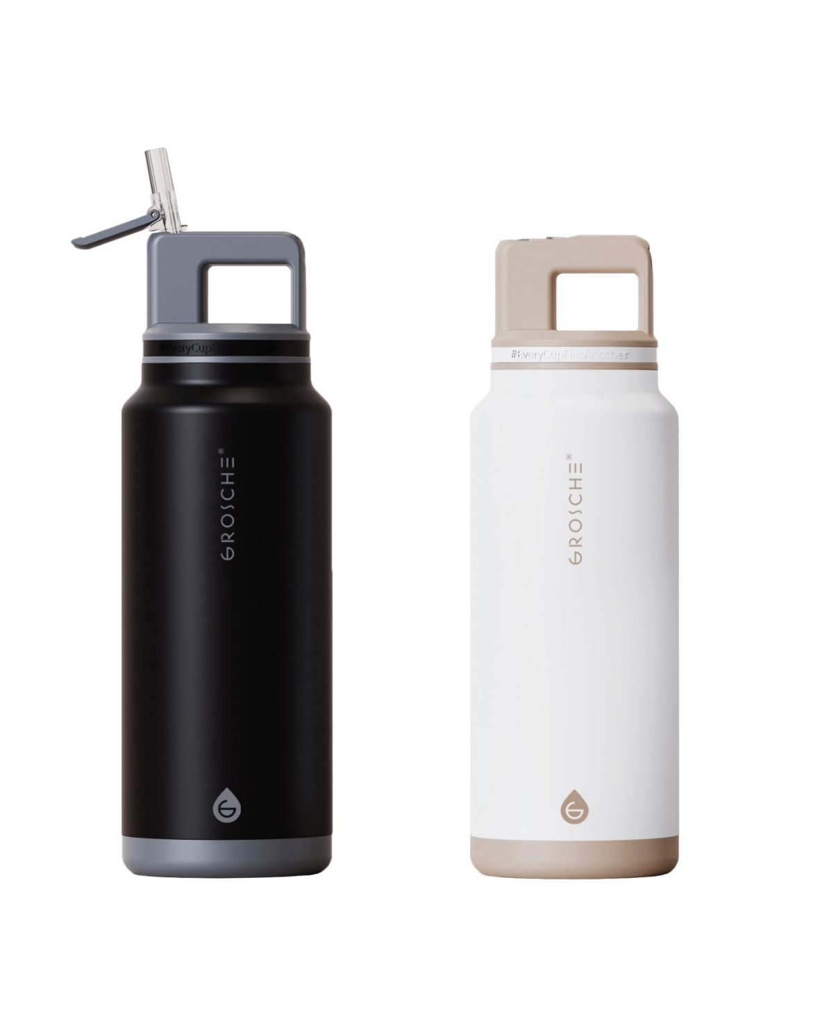 Grosche Alpine Flip 'N Sip Insulated, Leakproof Water Bottle with Straw, 40 Oz-2pk