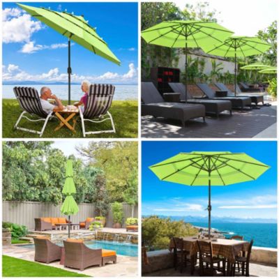 10 Ft 3 Tier Patio Umbrella with Crank Handle Push to Tilt  Yard Outdoor