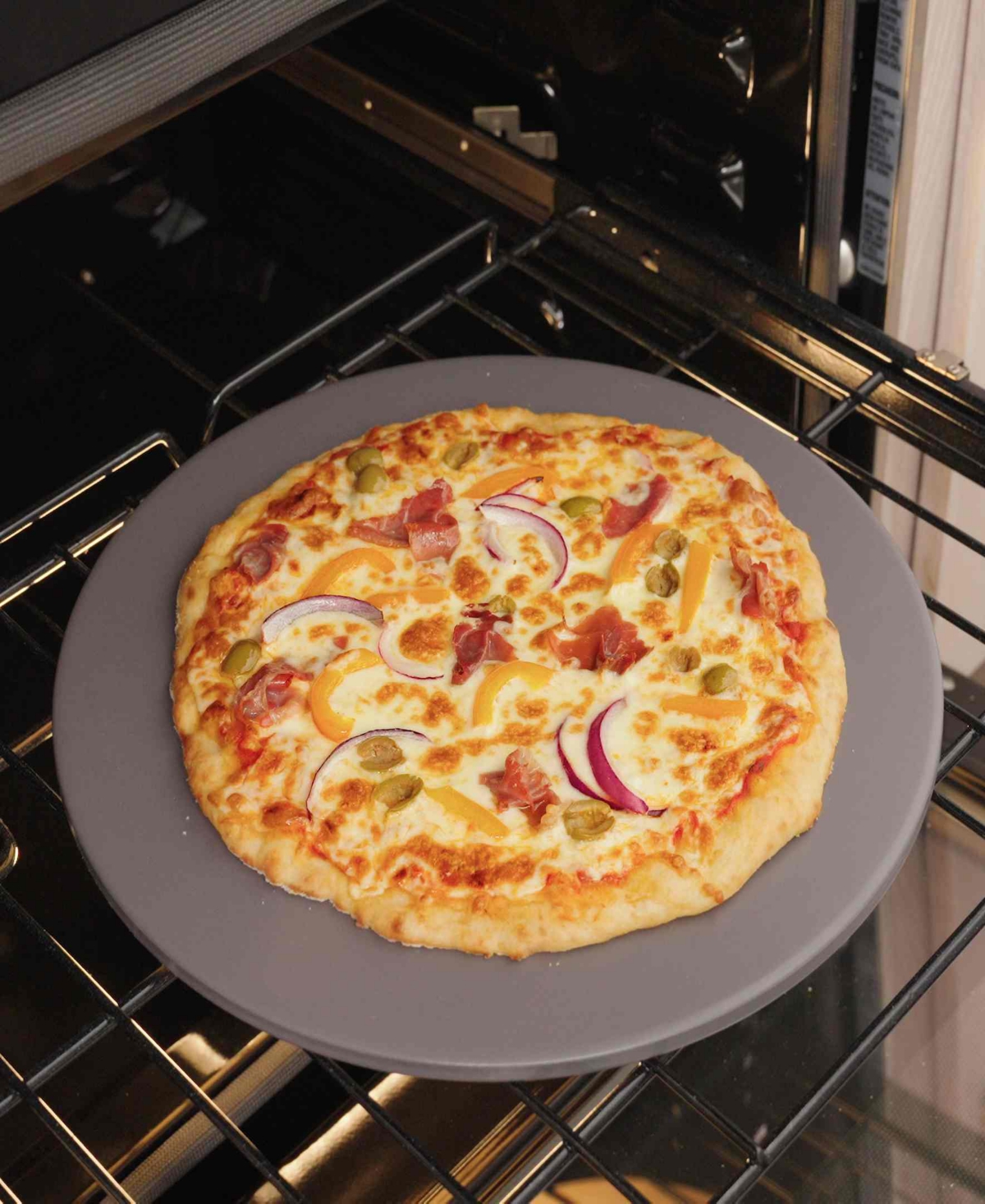 Old Stone 16 Inch Glazed Round Pizza Stone With Handles Heat Resistant Up To 1,100°f. Ideal For Use In Residen In Gray