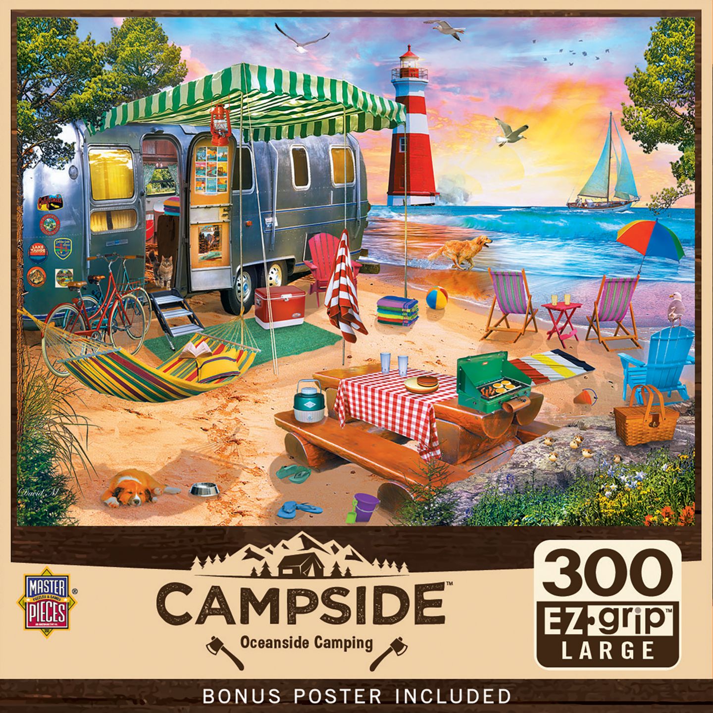 Детский пазл MasterPieces Puzzles Oceanside Camping Ez Grip 300-Piece Puzzle, Ages 11+, цвет: Разноцветный — фото 1