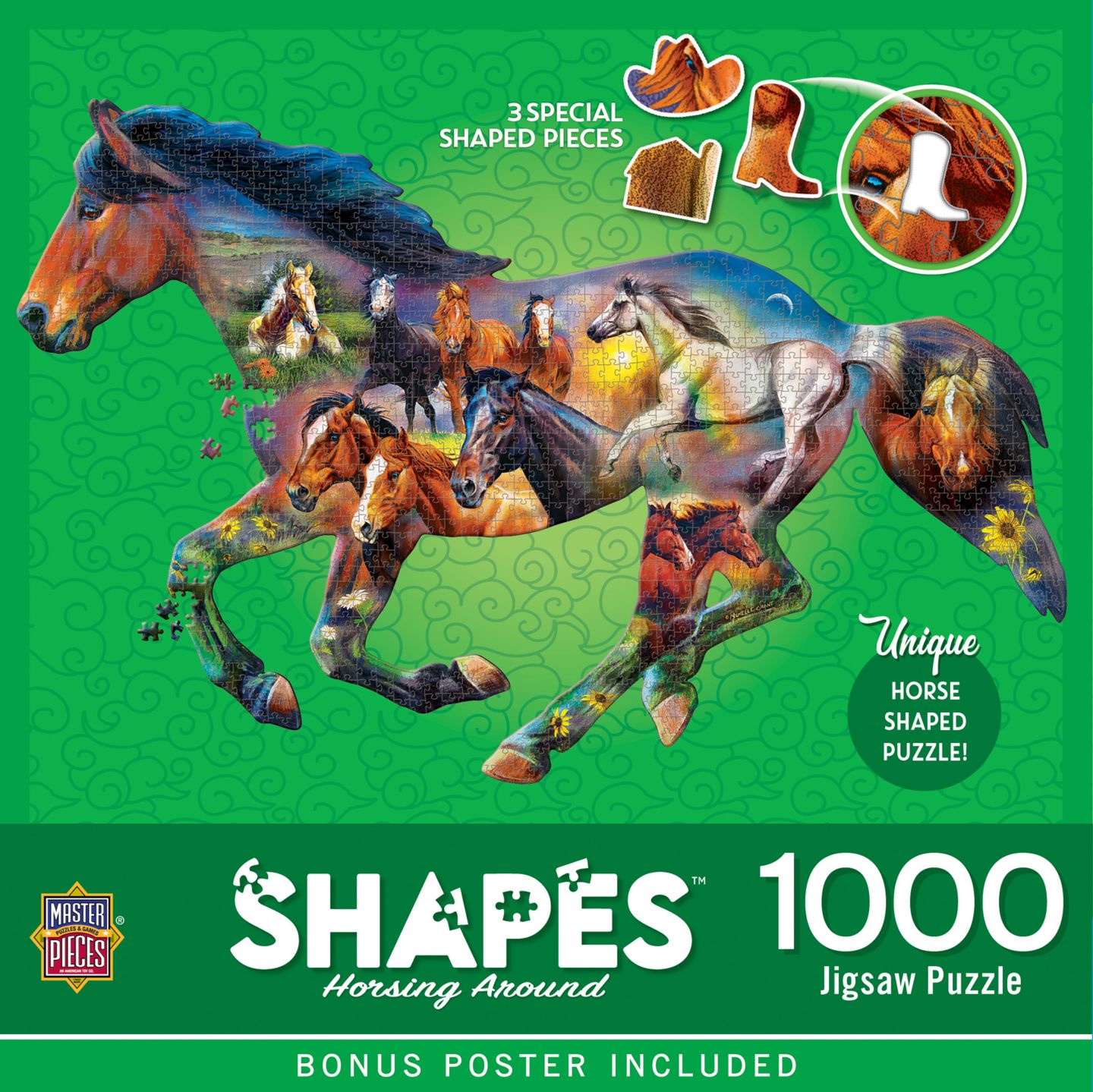 Детский пазл MasterPieces Puzzles Horsing Around 1000-Piece Horse-Shaped Puzzle, от 14 лет, цвет: Разноцветный — фото 1