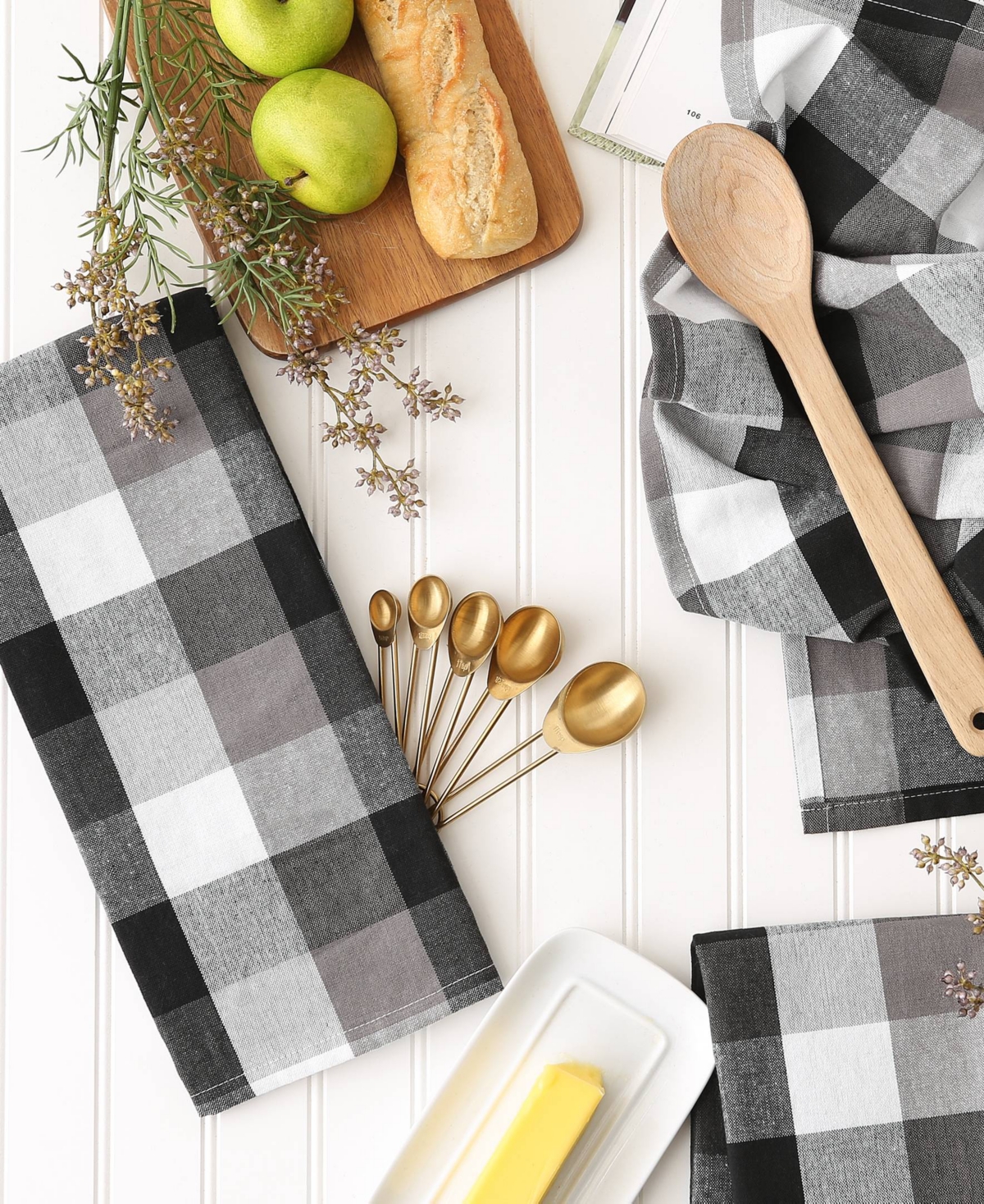 Design Imports Tri-color Check Collection Kitchen, Dishtowel Set, French Blue, 3 Piece In Black