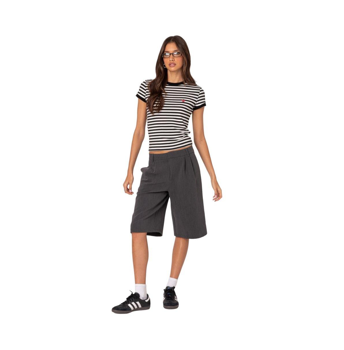 Edikted Women's Strawberry Fields Striped T Shirt - Black-and-white