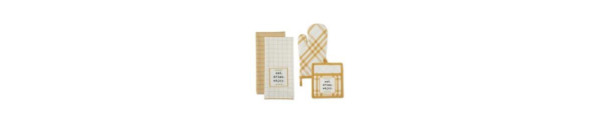 Design Imports Home Sweet Farmhouse Kitchen Collection, Potholder/oven Mitt/dishtowel Set, Honey Gold, 4 Count In Honey Gold