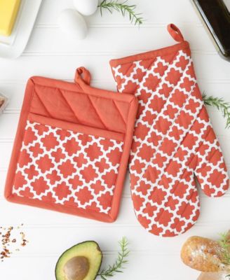 Lattice Basics Collection Kitchen Essentials, Oven Mitt Potholder Set, Spice, 2, Piece