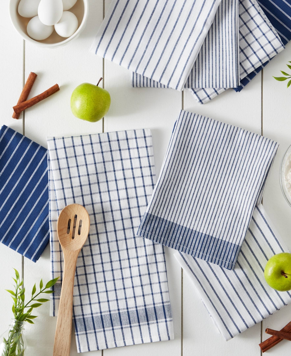 Design Imports Everyday Basic Collection Woven Dishtowel Set, 20x28", Nautical Blue, 8 Piece In Nautical Blue