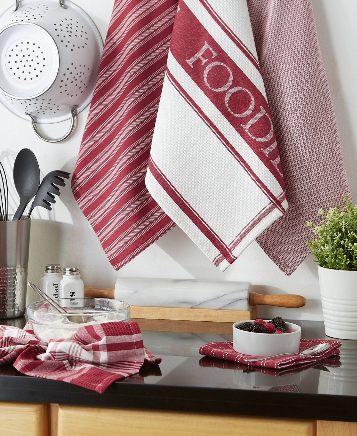 Design Imports Everyday Collection Foodie Kitchen Set, Dishtowel Dishcloth, Barn Red, 5 Piece In Barn Red