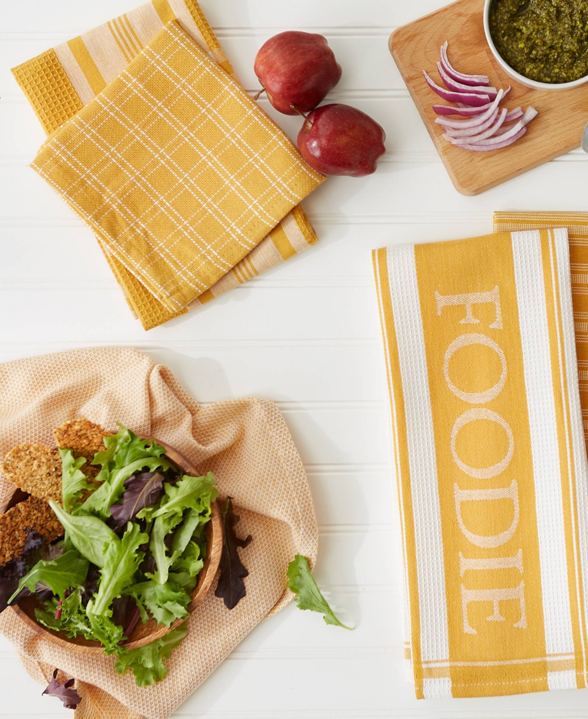 Design Imports Everyday Collection Foodie Kitchen Set, Dishtowel Dishcloth, Honey Gold, 5 Piece In Honey Gold