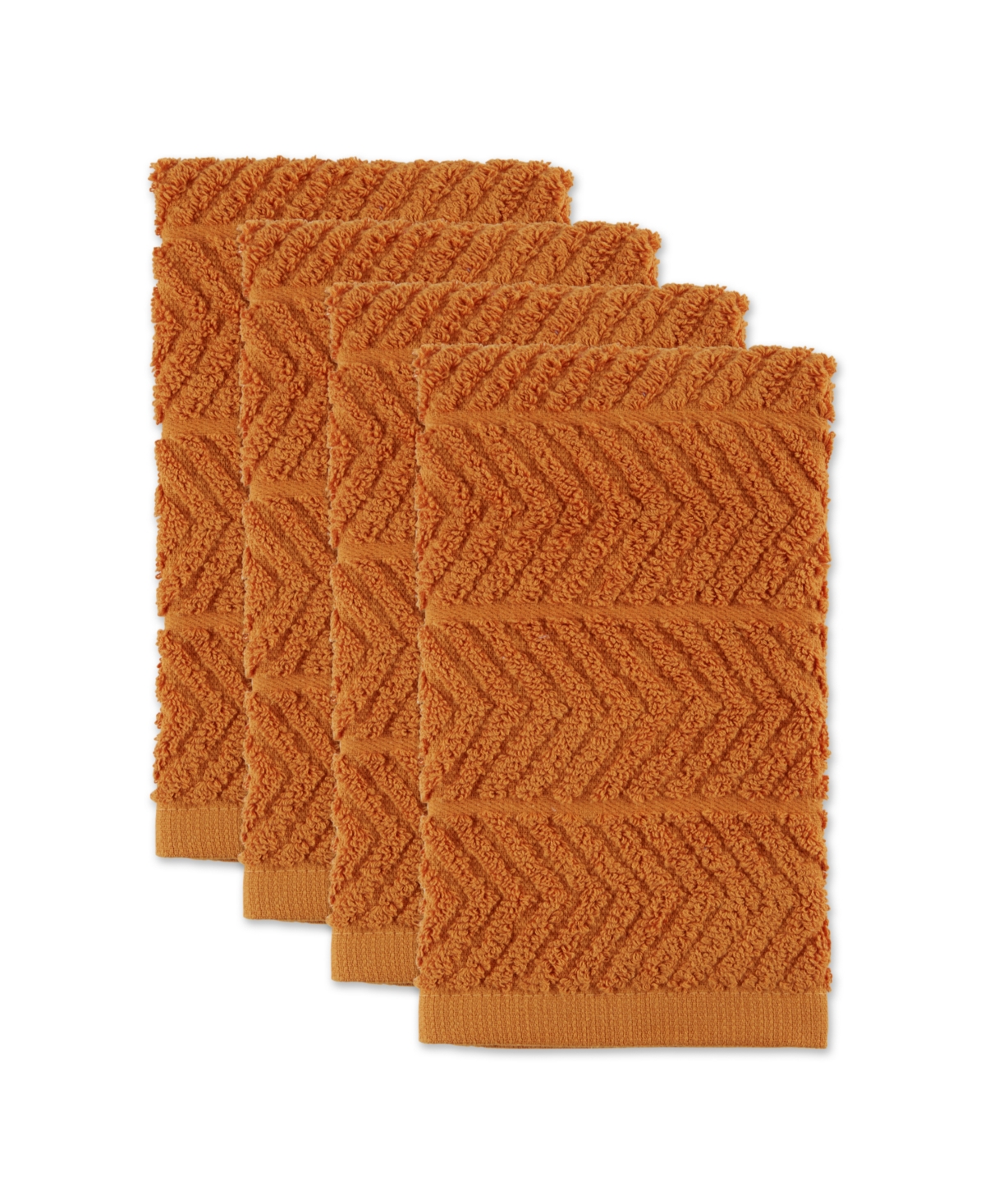 Design Imports Luxury Bar Mop Collection Chevron Dishtowel Set, 16x19", Pumpkin Spice, 4 Piece In Pumpkin Spice