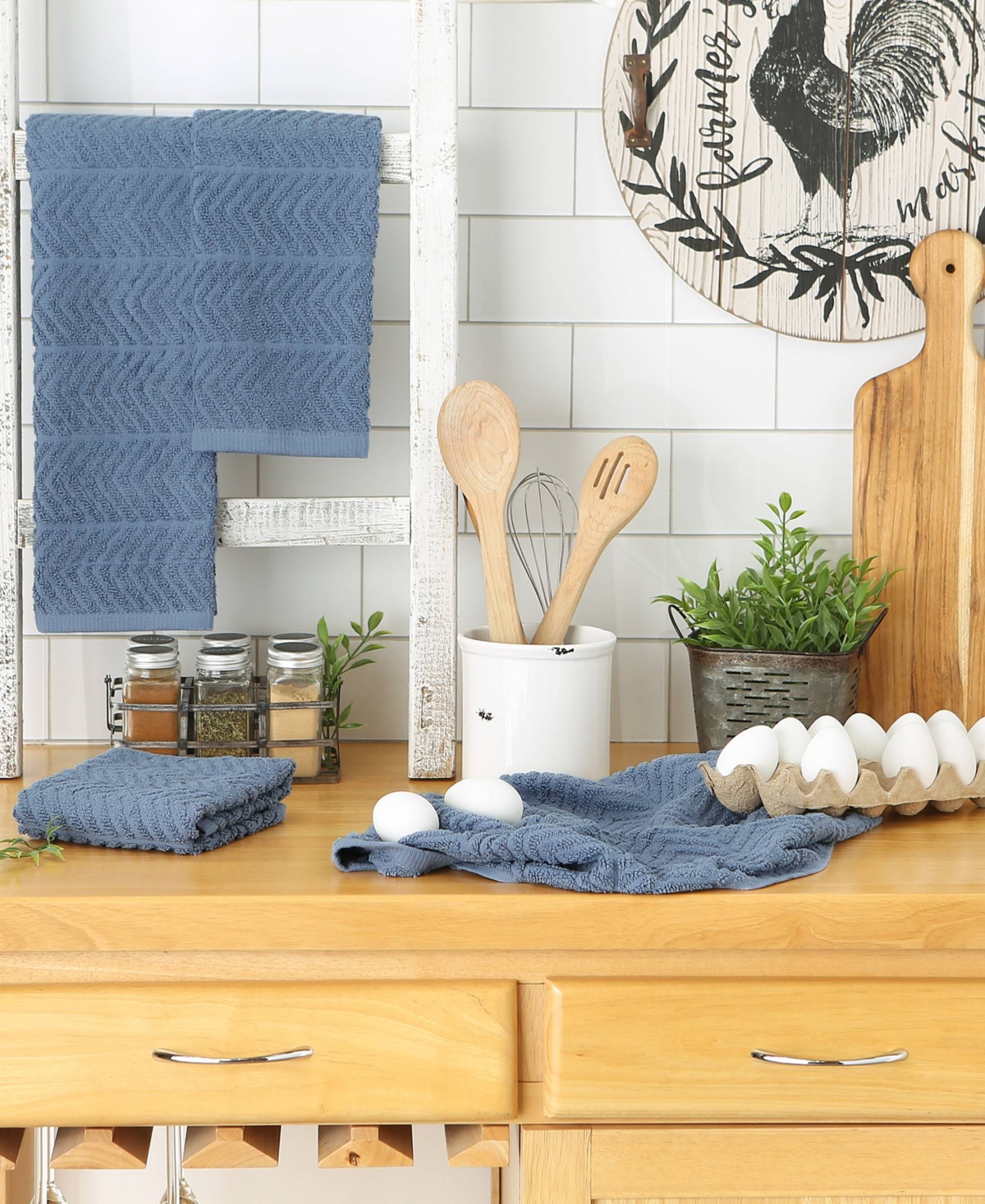 Design Imports Basic Terry Collection Waffle Dishtowel Set, 15x26", Solid Stonewash Blue, 4 Piece In Stonewash Blue
