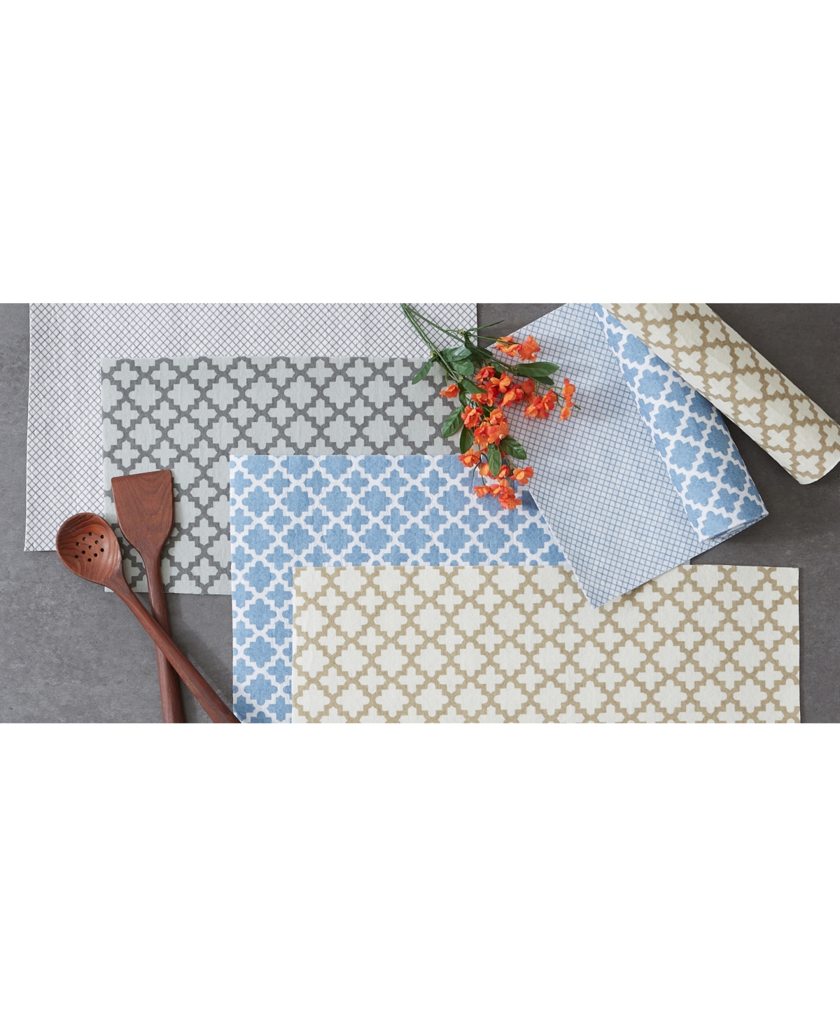 Design Imports Fridge Shelf Liner Collection Non-adhesive, Cut To Fit, Machine Washable, 12x120", Stonewash Blue La In Stonewash Blue Lattice