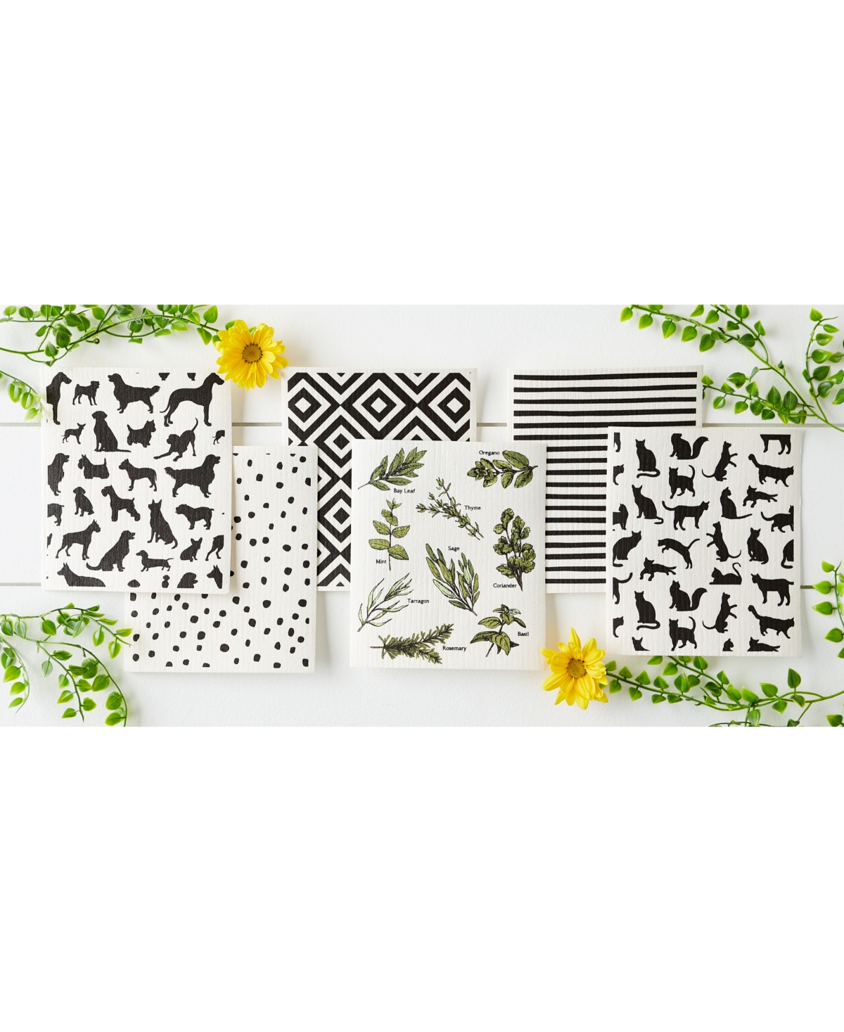 Design Imports Swedish Dishcloths For Kitchen Cleaning, Machine Washable Dishwasher Safe, 7.75 X 6.75", Black White In Black White