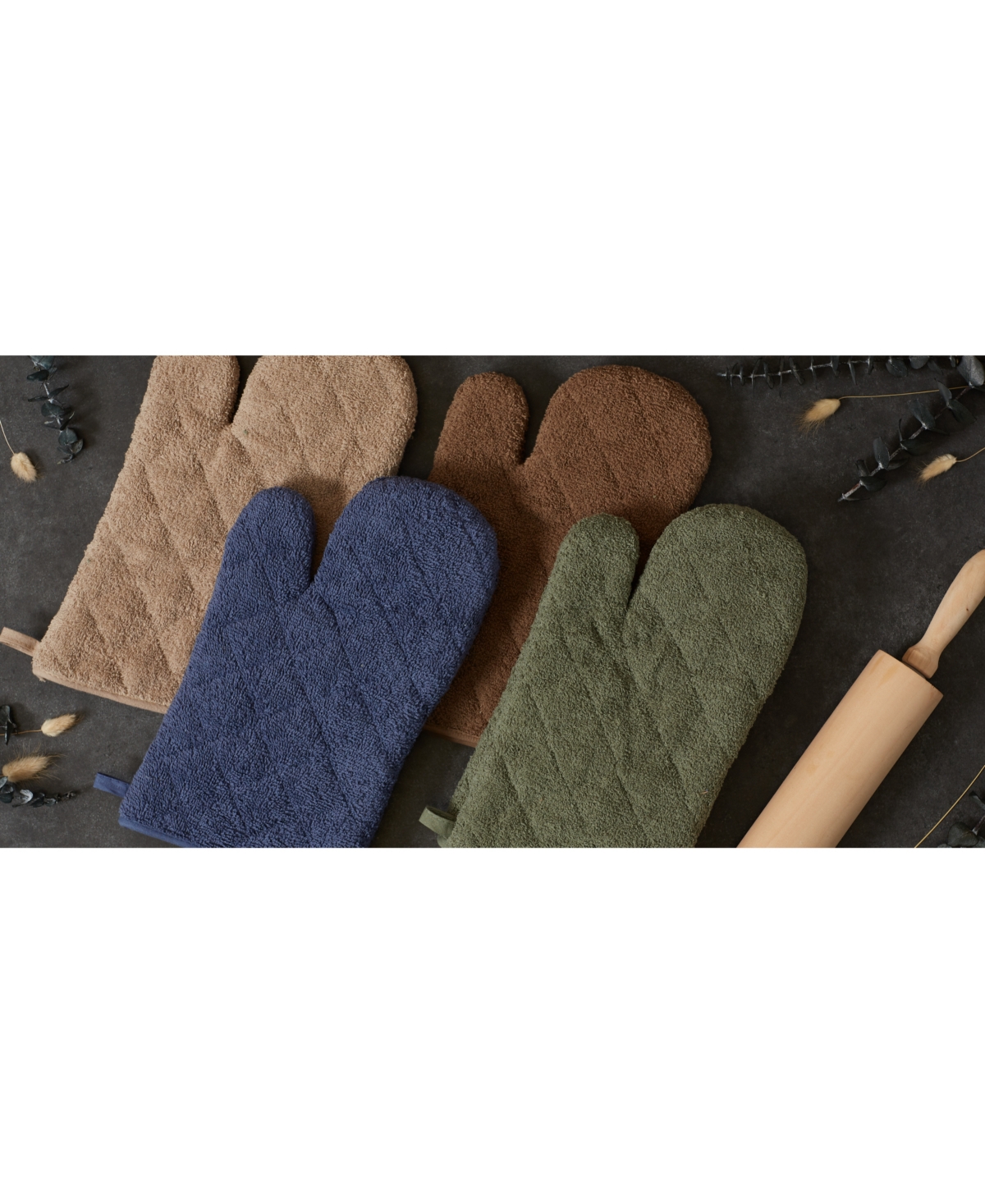 Design Imports Basic Terry Collection 100% Cotton Quilted, Oven Mitt, Artichoke, 2 Piece In Artichoke