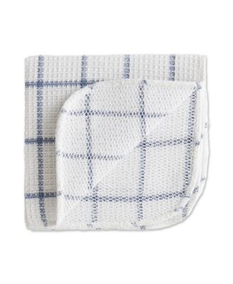 Scrubber Dishcloths Collection Windowpane Dishrag Set, 12x12", White/Stonewash Blue Stripe, 6 Piece