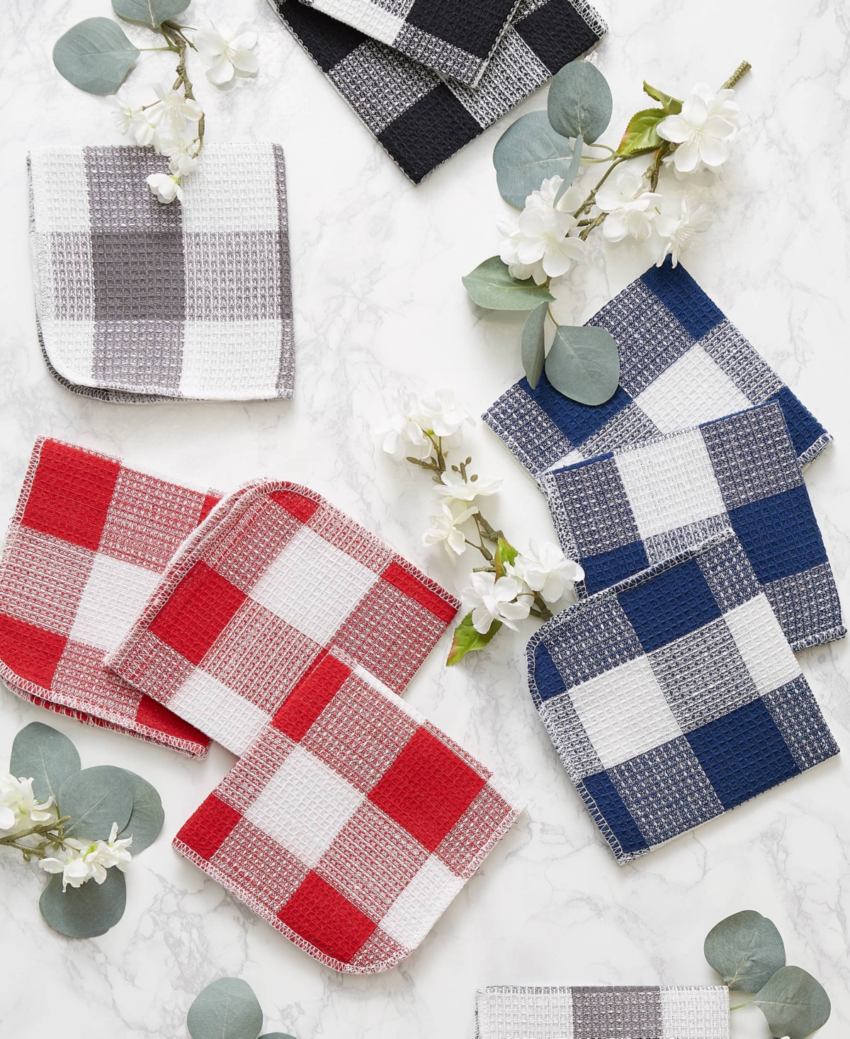 Design Imports Scrubber Dishcloths Collection Windowpane Dishrag Set, 12x12", Black Buffalo Check, 6 Piece In Black Buffalo Check