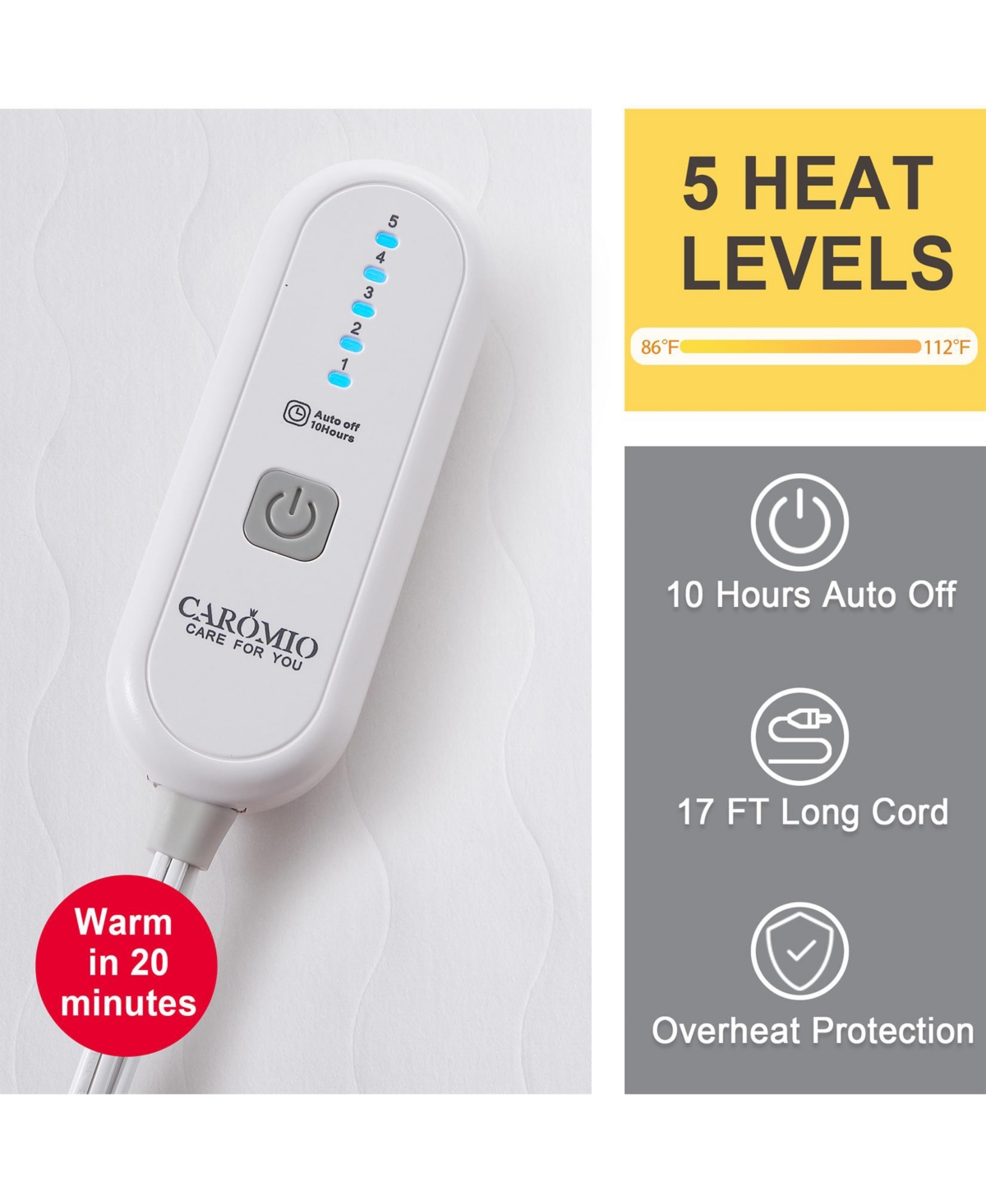 Caromio Size Quilted Electric Heated Mattress Pad (39