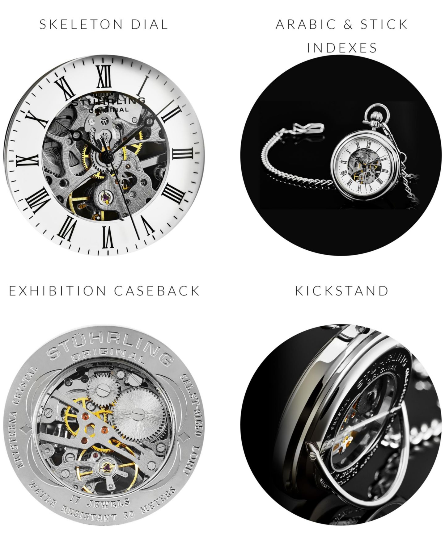 Карманные часы-скелетон Stuhrling Vintage с ручным заводом, 47 мм, цвет: Чёрный — фото 2