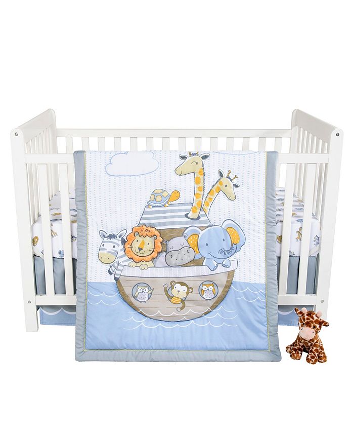 Noah's Ark Solid Blue Personalized Crib Bedding Set