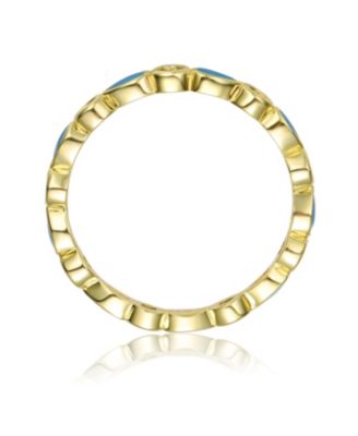 14k Yellow Gold Plated with Cubic Zirconia Colorful Marquise Light Blue/Red Enamel Stacking Ring