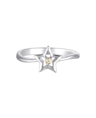 Sterling Silver White Gold Plated with Yellow Tourmaline CZ Star Ring