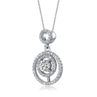 White Gold Plated with Double Halo Drop Solitaire Pendant Necklace