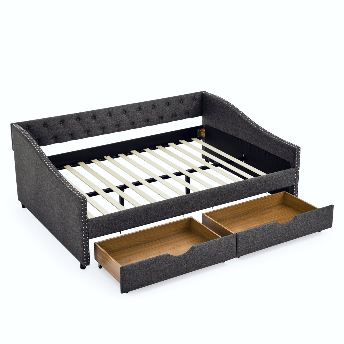 Simplie Fun Upholstered Tufted Daybed with Drawers and Copper Nail Detail