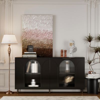 Glass-Door Accent Cabinet with 4-Door Storage