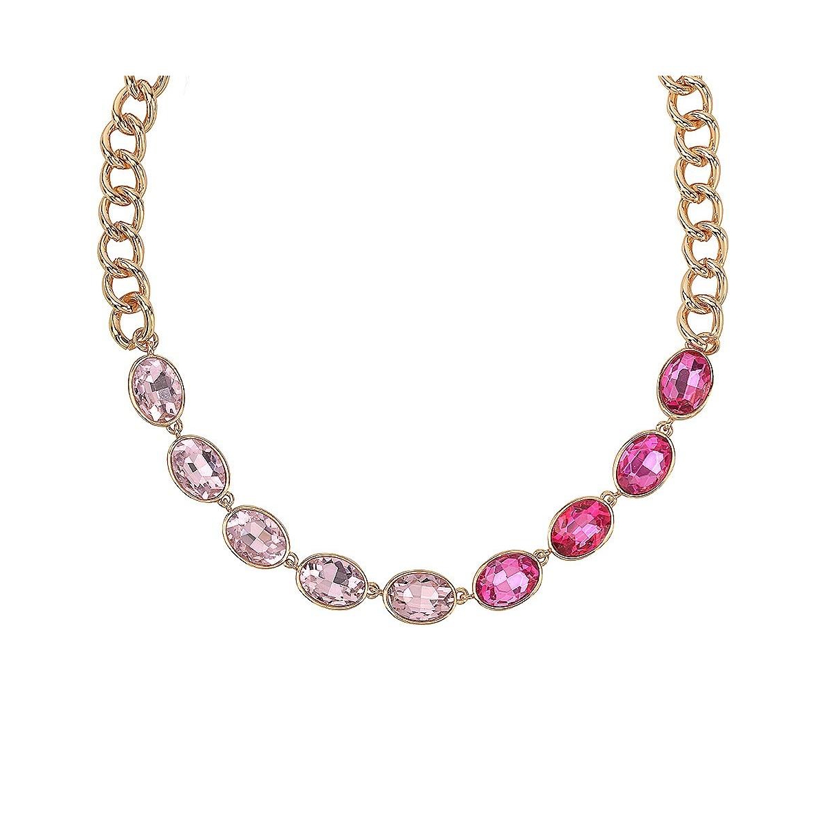 Oval Faceted Pink Stone Collar Necklace - Pink