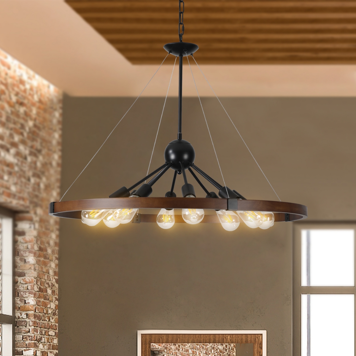 Streamdale Furniture 8-Light Retro Farmhouse Chandelier For Kitchen, Living Room, Dining Room(No Bulbs) - Walnut+black