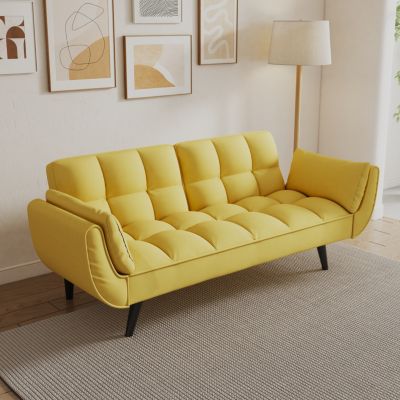 Comfortable 57" Yellow Sofa with Throw Pillow