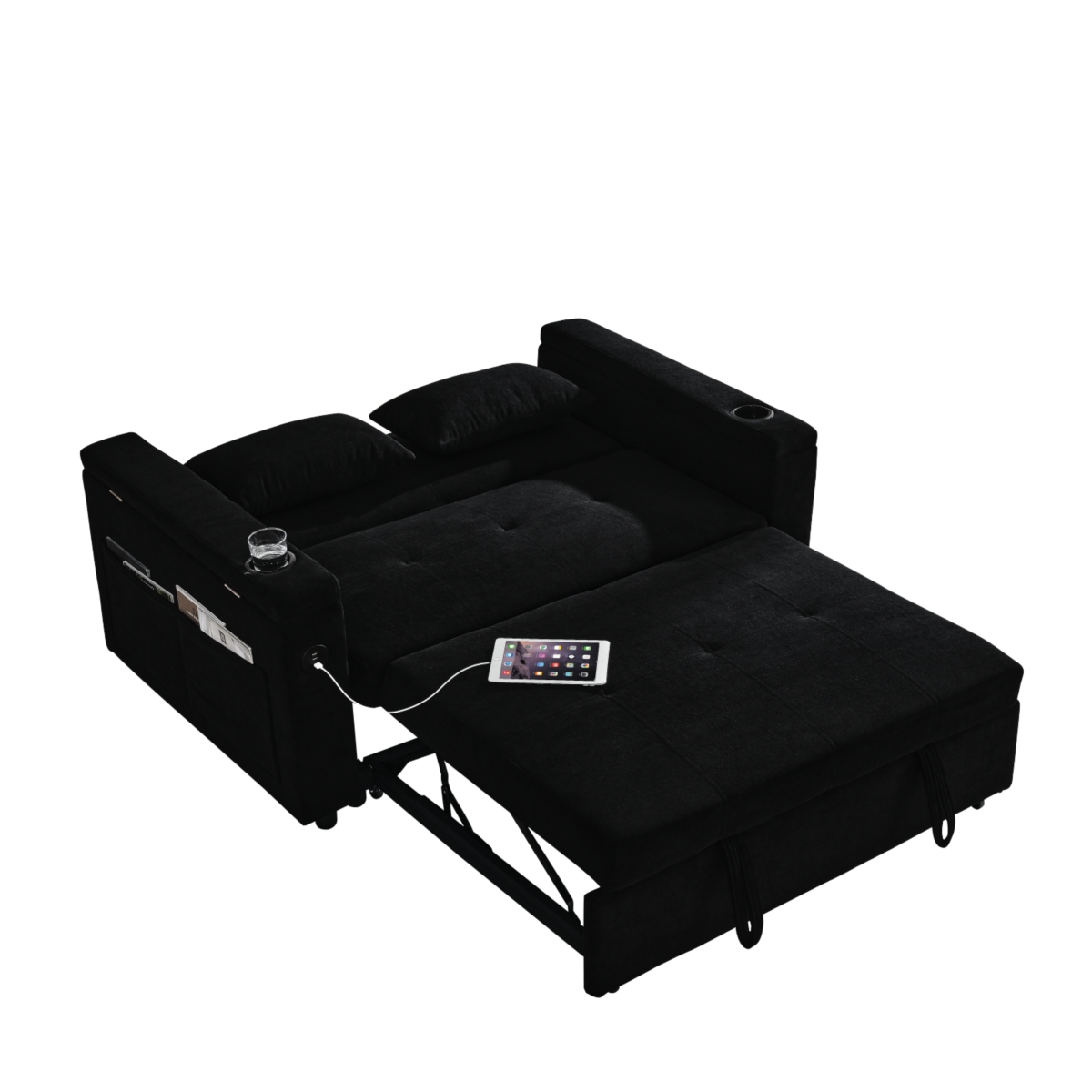 Simplie Fun 54" Pull-Out Sleeper Sofa Bed Double Seat Recliner Sofa Bed With Armrests With Storage