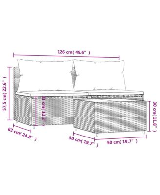 3 Piece Patio Lounge Set with Cushions Black Poly Rattan