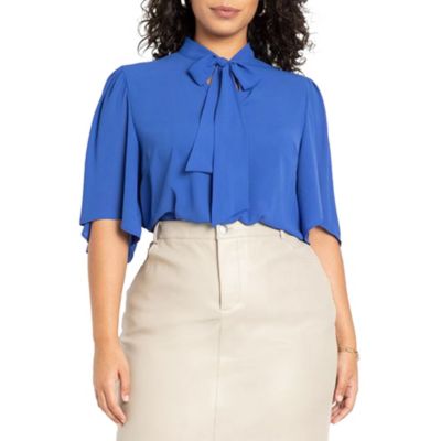 Women's Bow Blouse With Flutter Sleeve