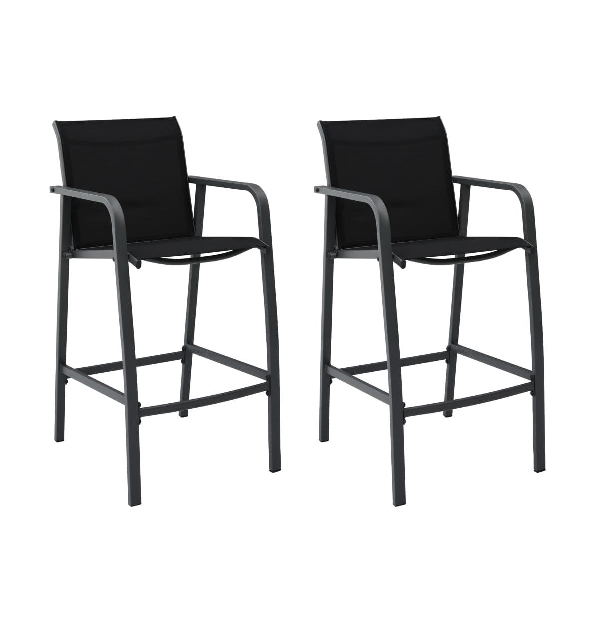 vidaXL Patio Bar Chairs 2 pcs Black Textilene - Black
