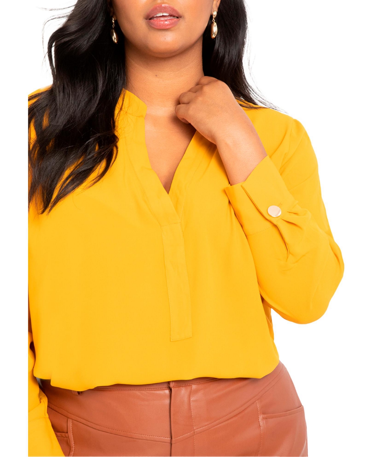 Women's Mandarin Collar Tunic - Tan