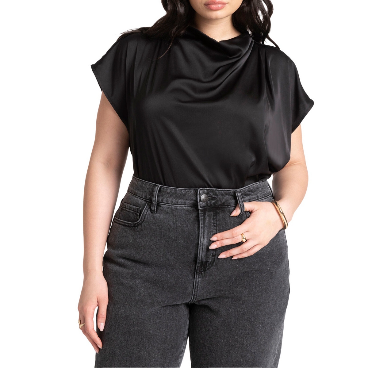 Plus Size Pleat Detail Satin Shirt - Dark aquamarine