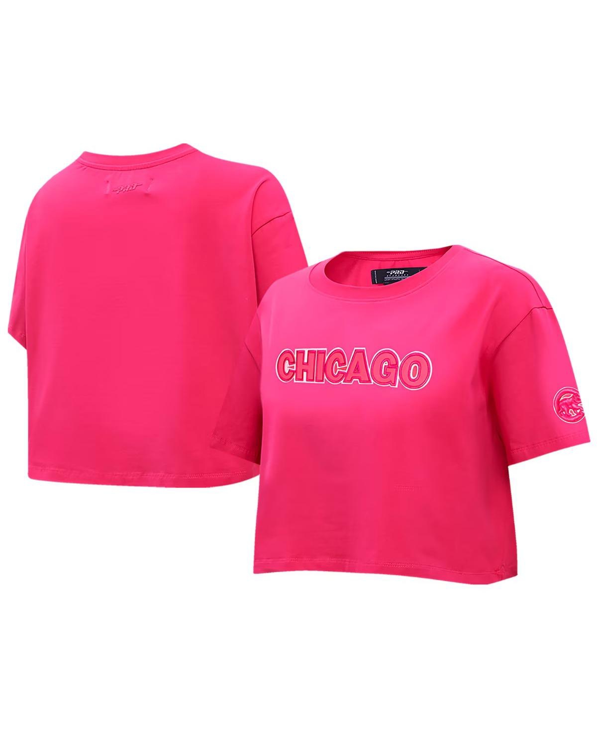 Women's Pink Chicago Cubs Triple Pink Boxy Cropped T-Shirt - Pink