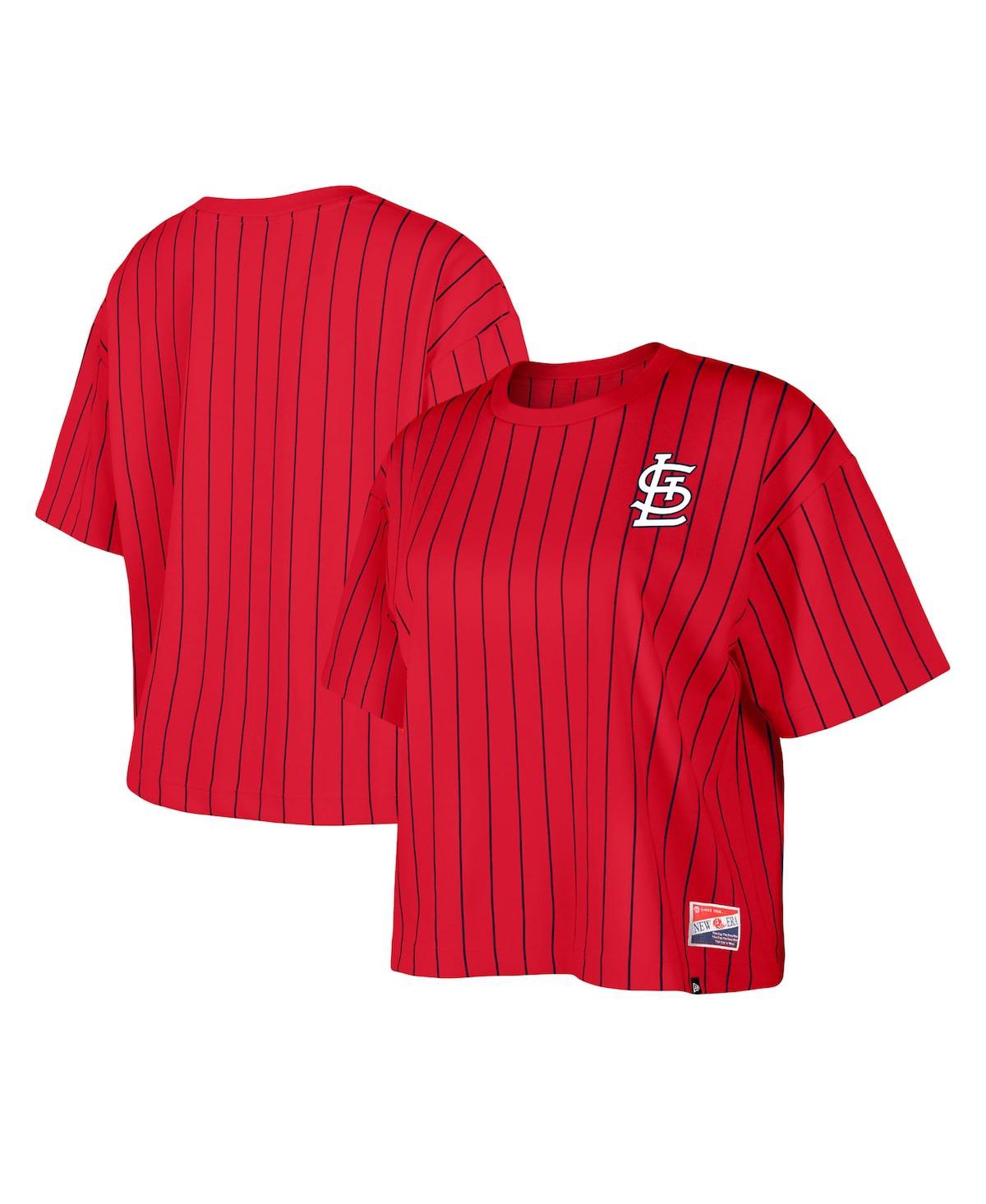 NEW ERA WOMEN'S RED ST. LOUIS CARDINALS BOXY PINSTRIPE T-SHIRT 