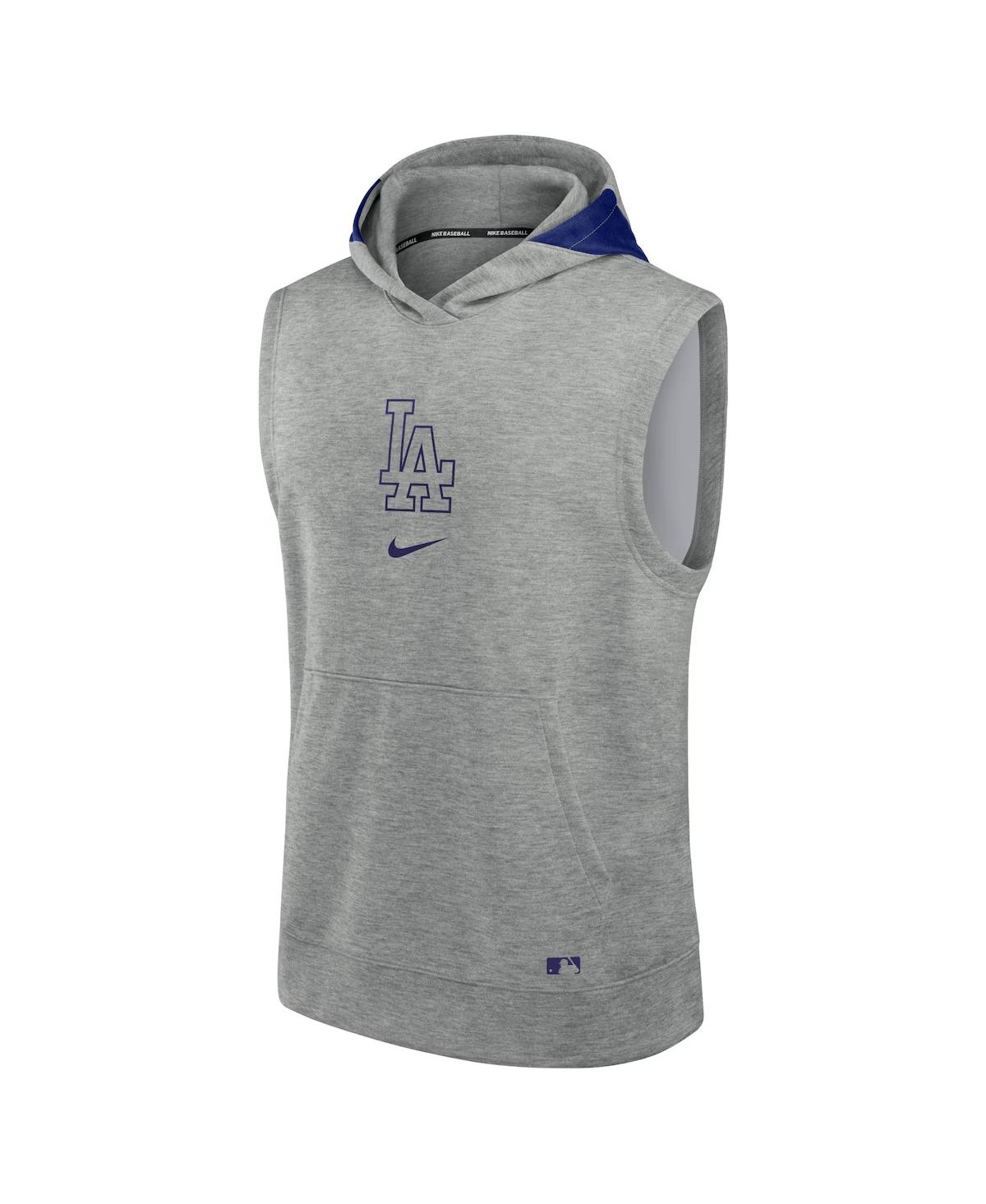 Nike Men'sLos Angeles Dodgers Authentic Collection Early Work Performance Sleeveless Pullover Hoodie - Heather Gray, Royal