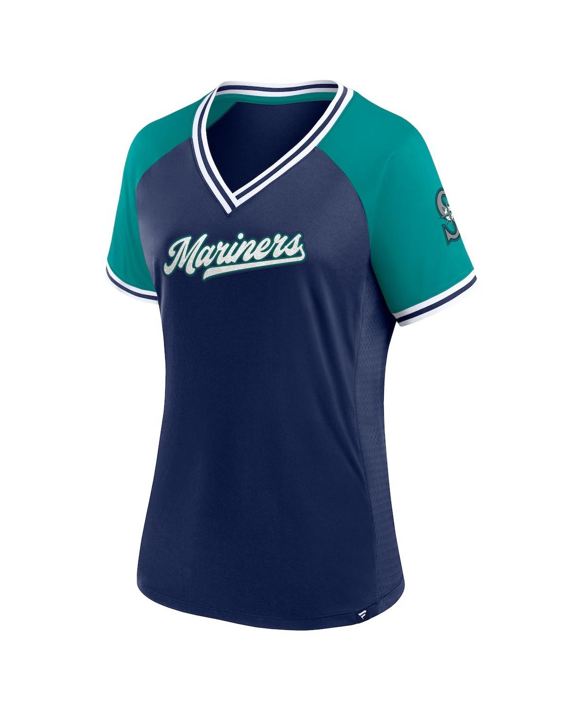 Fanatics Women'sSeattle Mariners Glitz Glam League Diva Raglan V-Neck T-Shirt - Navy